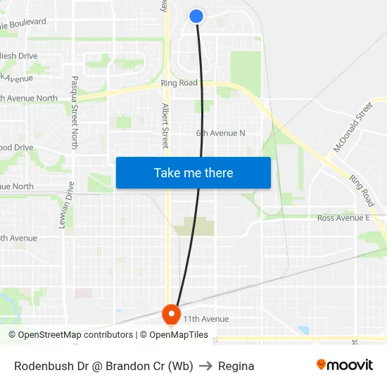 Rodenbush Dr @ Brandon Cr (Wb) to Regina map