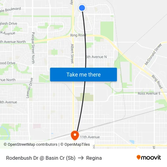 Rodenbush Dr @ Basin Cr (Sb) to Regina map