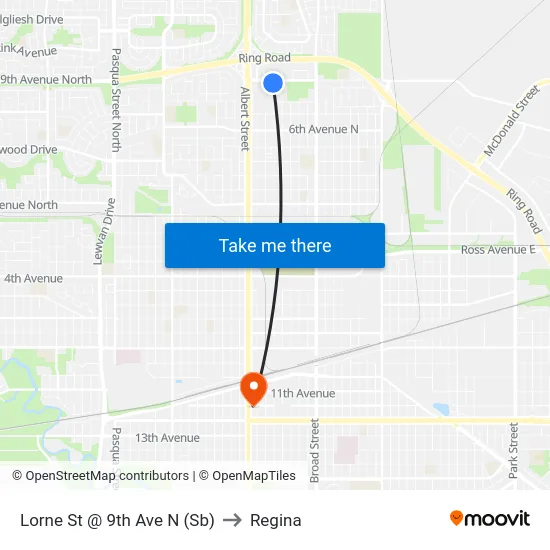 Lorne St @ 9th Ave N (Sb) to Regina map