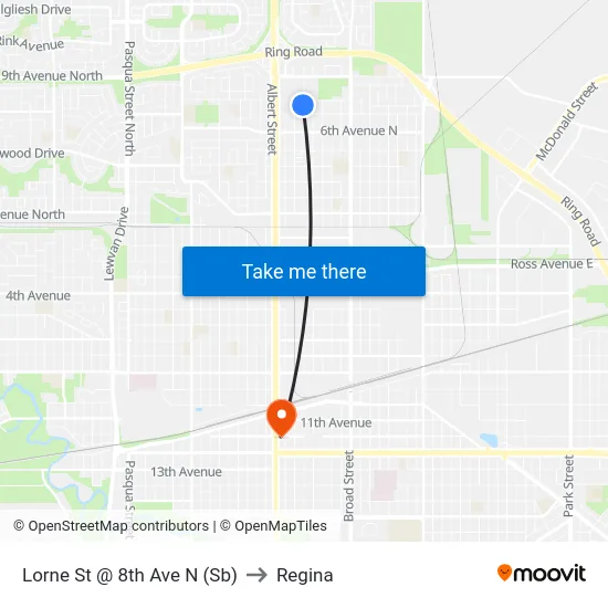 Lorne St @ 8th Ave N (Sb) to Regina map