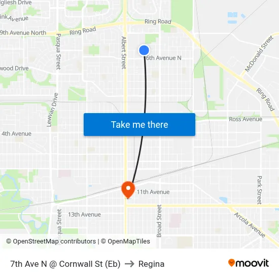 7th Ave N @ Cornwall St (Eb) to Regina map