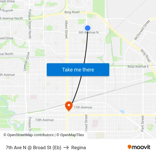 7th Ave N @ Broad St (Eb) to Regina map