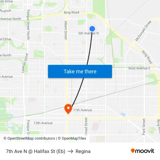7th Ave N @ Halifax St (Eb) to Regina map