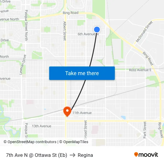 7th Ave N @ Ottawa St (Eb) to Regina map