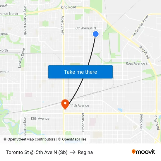Toronto St @ 5th Ave N (Sb) to Regina map