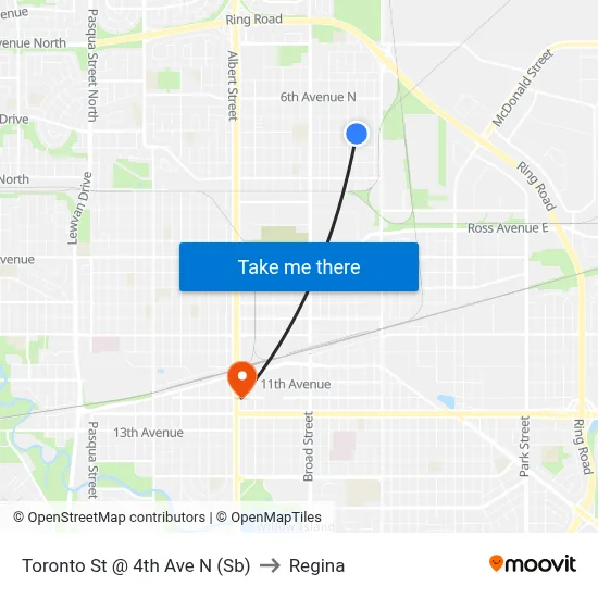 Toronto St @ 4th Ave N (Sb) to Regina map