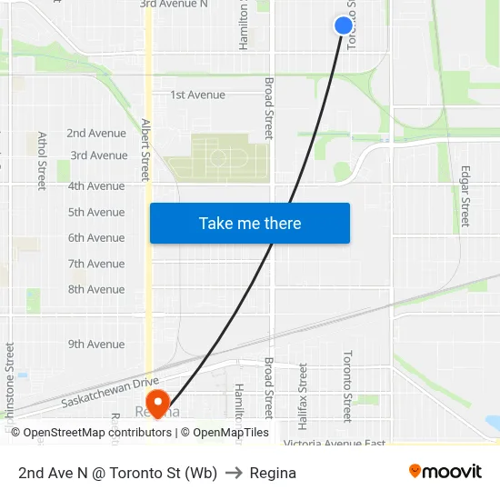 2nd Ave N @ Toronto St (Wb) to Regina map