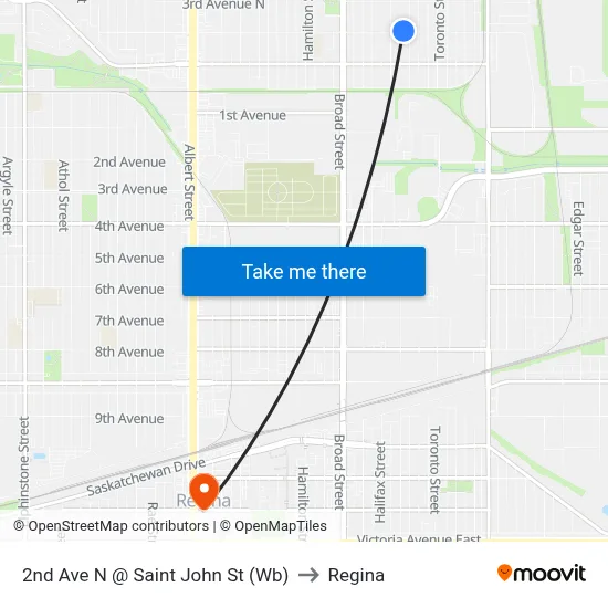 2nd Ave N @ Saint John St (Wb) to Regina map