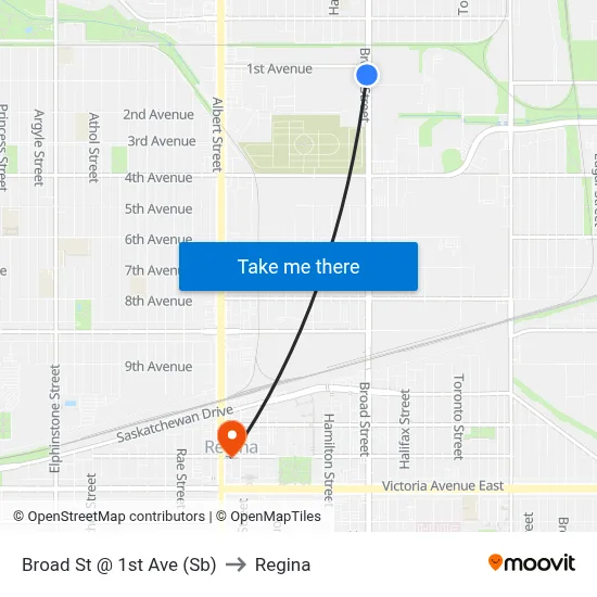Broad St @ 1st Ave (Sb) to Regina map