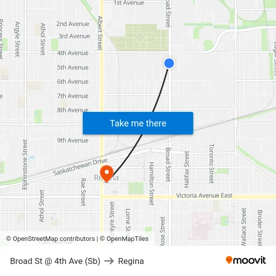 Broad St @ 4th Ave (Sb) to Regina map