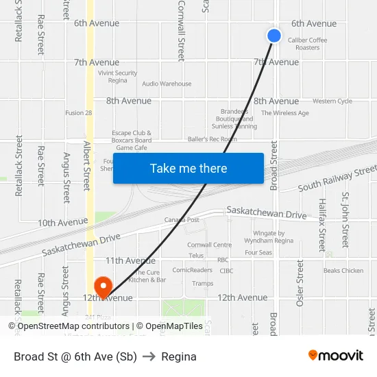 Broad St @ 6th Ave (Sb) to Regina map