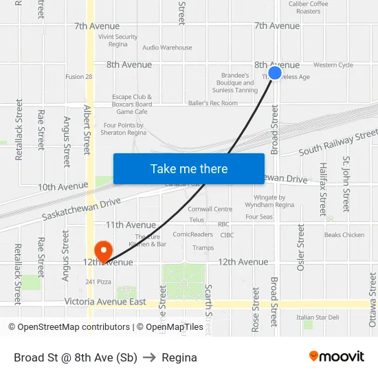 Broad St @ 8th Ave (Sb) to Regina map