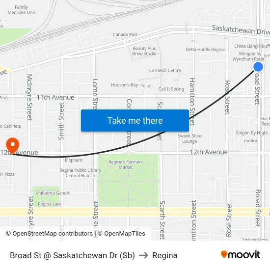 Broad St @ Saskatchewan Dr (Sb) to Regina map