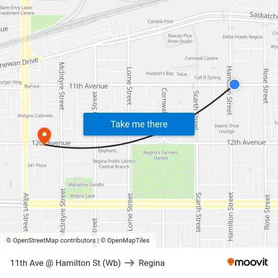 11th Ave @ Hamilton St (Wb) to Regina map