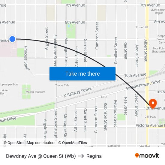 Dewdney Ave @ Queen St (Wb) to Regina map