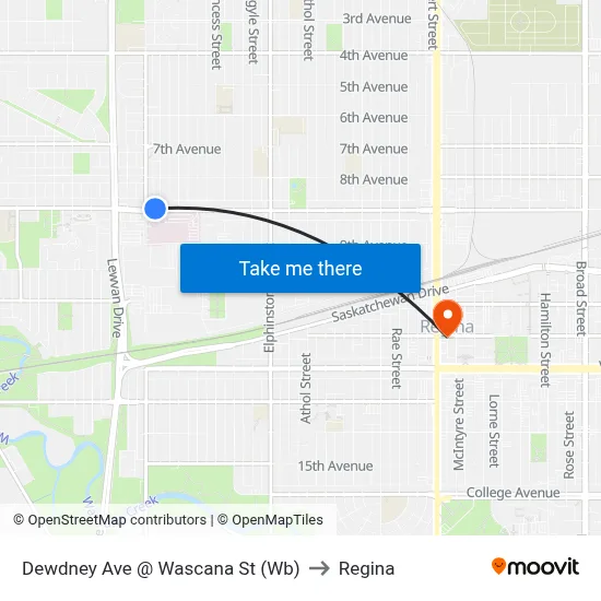 Dewdney Ave @ Wascana St (Wb) to Regina map
