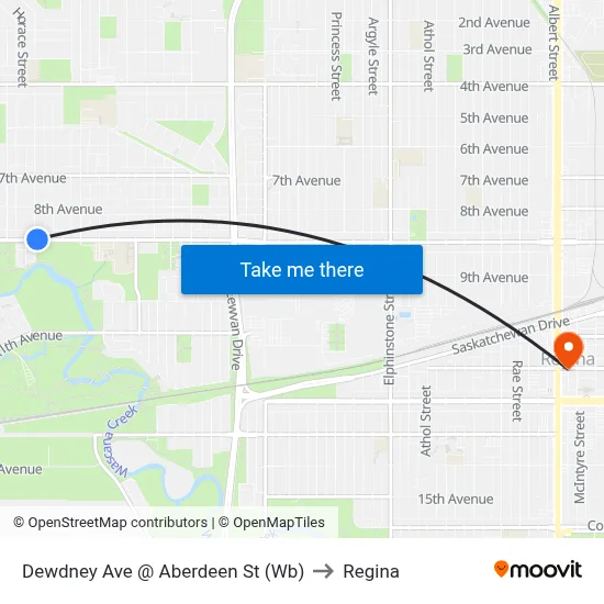 Dewdney Ave @ Aberdeen St (Wb) to Regina map