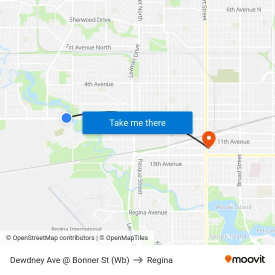 Dewdney Ave @ Bonner St (Wb) to Regina map