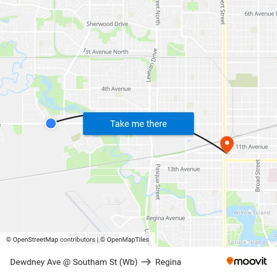 Dewdney Ave @ Southam St (Wb) to Regina map