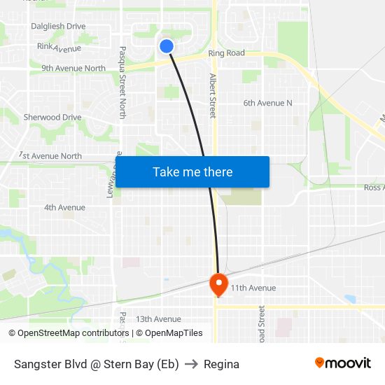 Sangster Blvd @ Stern Bay (Eb) to Regina map