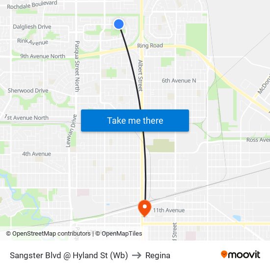 Sangster Blvd @ Hyland St (Wb) to Regina map