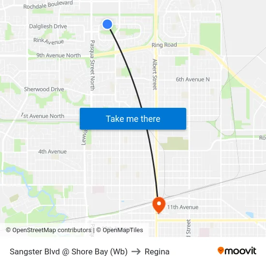 Sangster Blvd @ Shore Bay (Wb) to Regina map