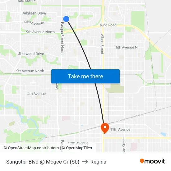 Sangster Blvd @ Mcgee Cr (Sb) to Regina map