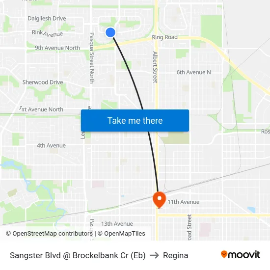 Sangster Blvd @ Brockelbank Cr (Eb) to Regina map
