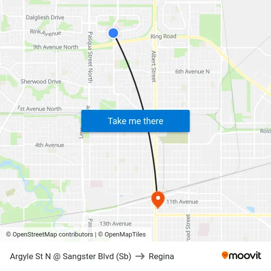Argyle St N @ Sangster Blvd (Sb) to Regina map