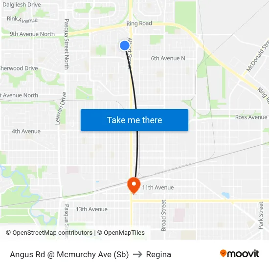 Angus Rd @ Mcmurchy Ave (Sb) to Regina map