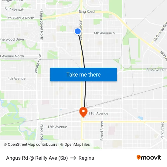 Angus Rd @ Reilly Ave (Sb) to Regina map