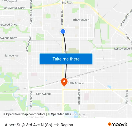 Albert St @ 3rd Ave N (Sb) to Regina map