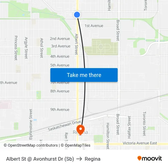 Albert St @ Avonhurst Dr (Sb) to Regina map