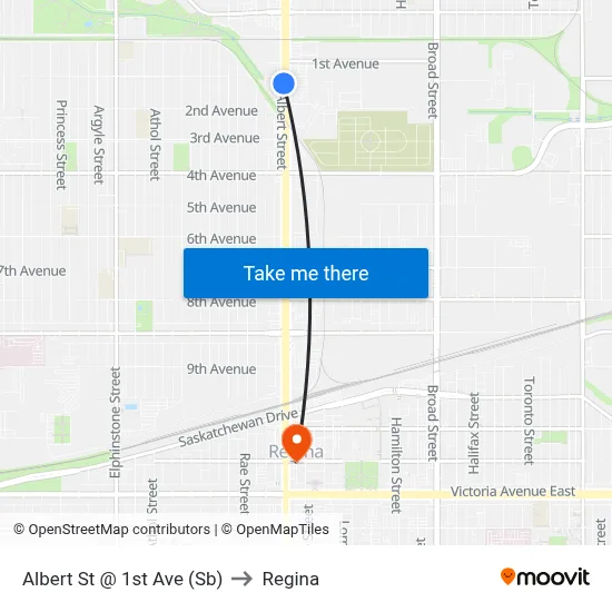 Albert St @ 1st Ave (Sb) to Regina map