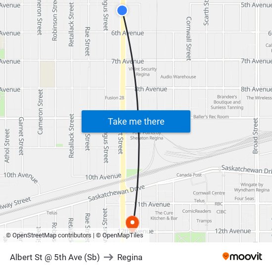 Albert St @ 5th Ave (Sb) to Regina map