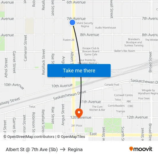 Albert St @ 7th Ave (Sb) to Regina map