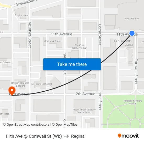 11th Ave @ Cornwall St (Wb) to Regina map