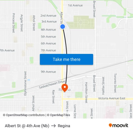 Albert St @ 4th Ave (Nb) to Regina map