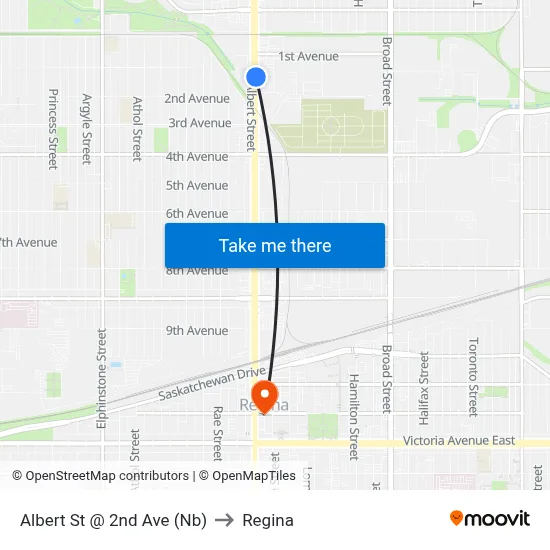 Albert St @ 2nd Ave (Nb) to Regina map