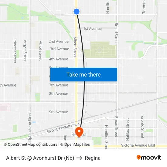 Albert St @ Avonhurst Dr (Nb) to Regina map
