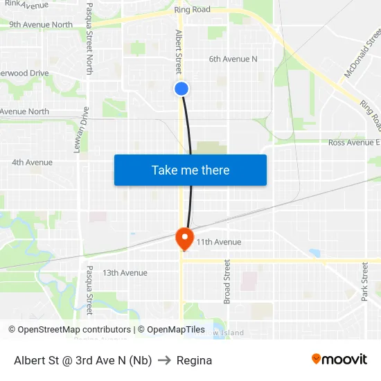 Albert St @ 3rd Ave N (Nb) to Regina map
