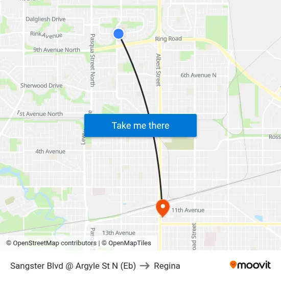 Sangster Blvd @ Argyle St N (Eb) to Regina map
