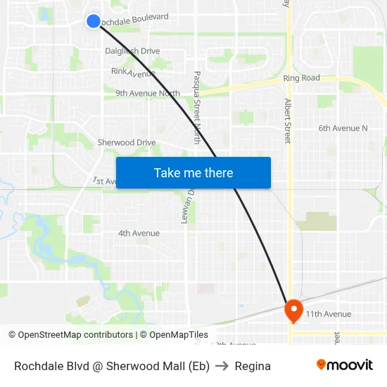 Rochdale Blvd @ Sherwood Mall (Eb) to Regina map