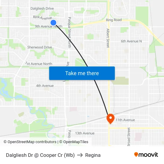 Dalgliesh Dr @ Cooper Cr (Wb) to Regina map