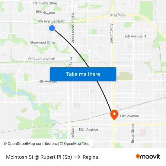 Mcintosh St @ Rupert Pl (Sb) to Regina map