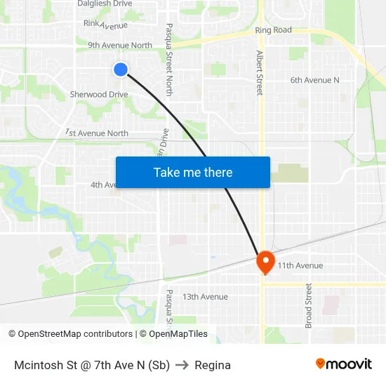 Mcintosh St @ 7th Ave N (Sb) to Regina map