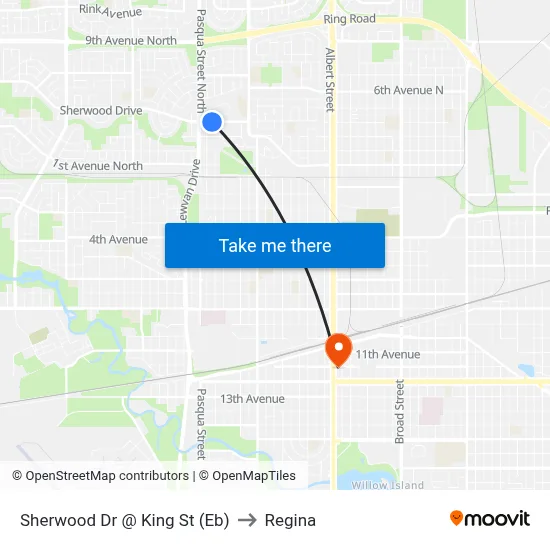 Sherwood Dr @ King St (Eb) to Regina map