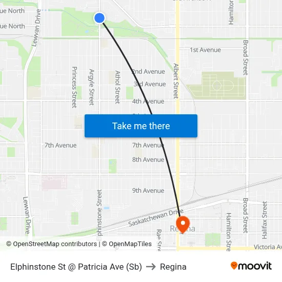 Elphinstone St @ Patricia Ave (Sb) to Regina map