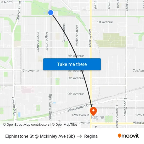 Elphinstone St @ Mckinley Ave (Sb) to Regina map