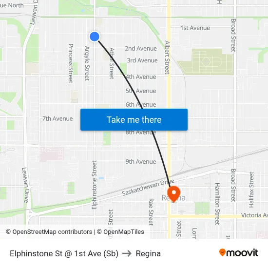 Elphinstone St @ 1st Ave (Sb) to Regina map
